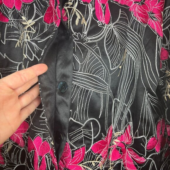 Chicos 2 Blazer Jacket Womens Large Embroidered Floral Silk Cotton Button Up L - Picture 5 of 10